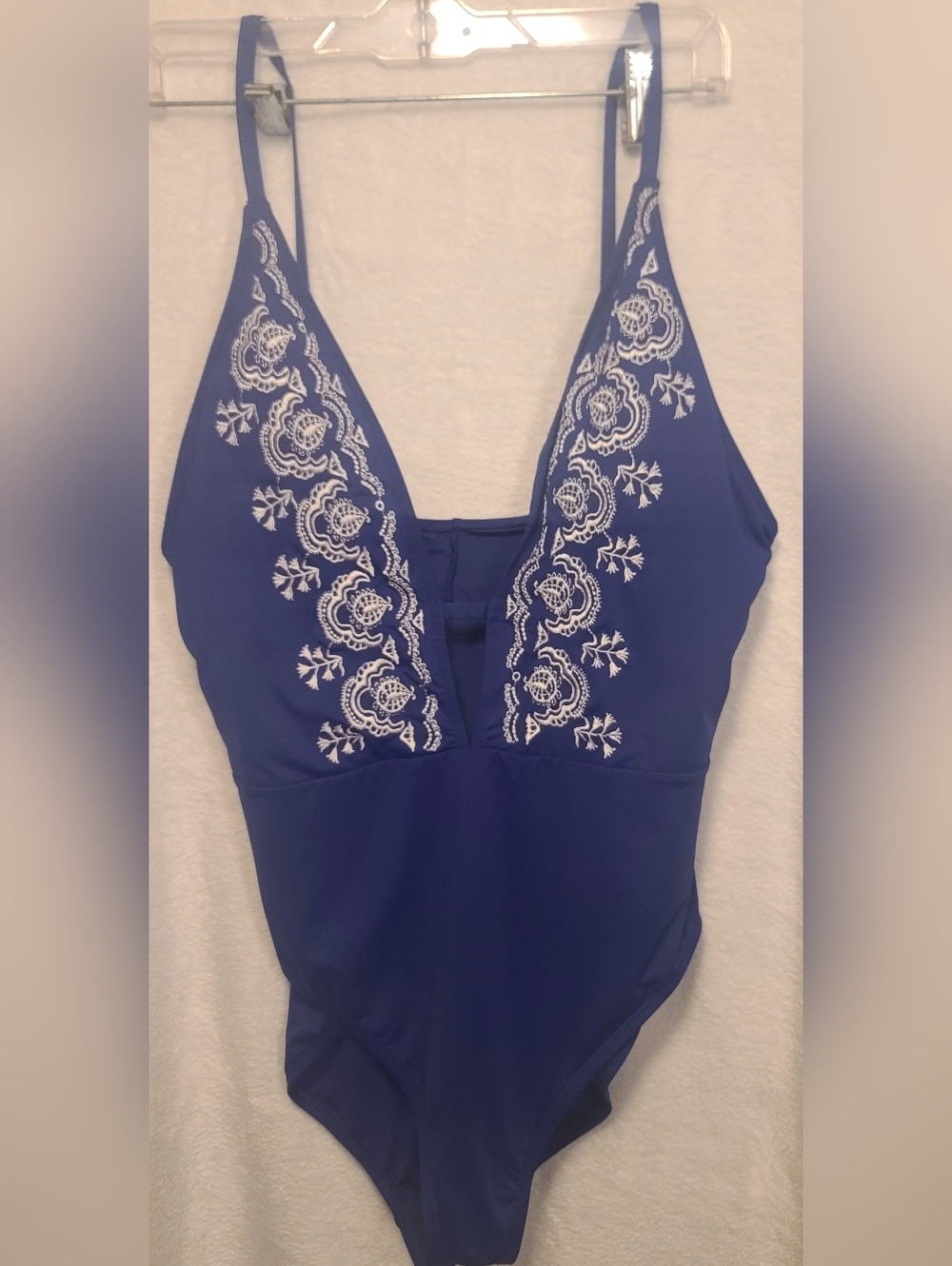 La Blanca Royal Blue One-Piece with White Floral Embroidery